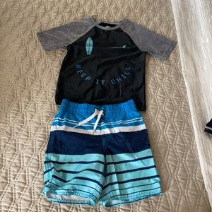 Boys swim shorts and shortsleeve rash guard